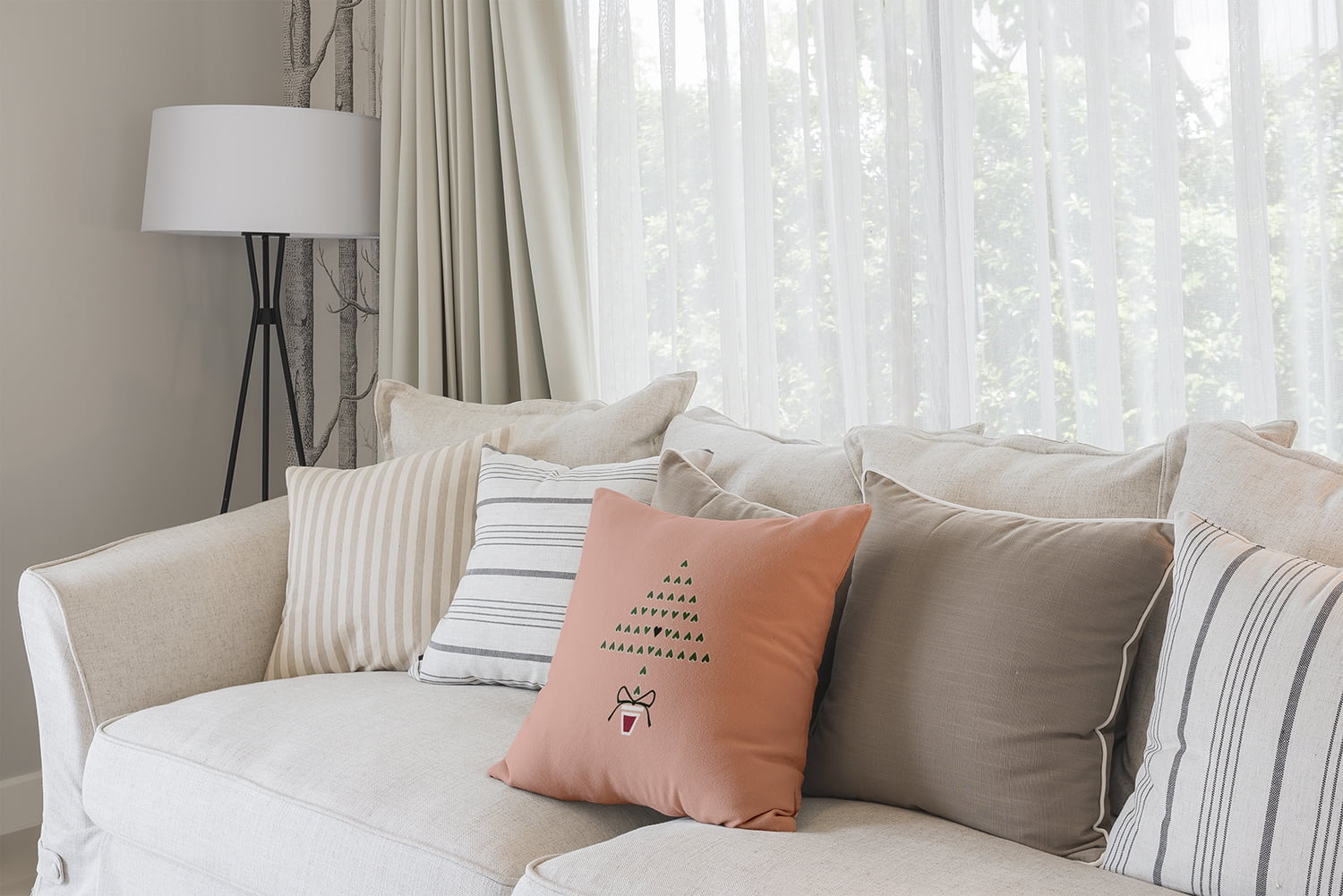 18" x 18" Simply Daisy Hearty Holidays Christmas Polyester Accent Pillow, Peach (1 Count)