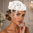 thumbnail image 2 of NinXxx Elegant Rhinestone Tassel Beret Hat for Soft Knit Casual Cap White, 2 of 4