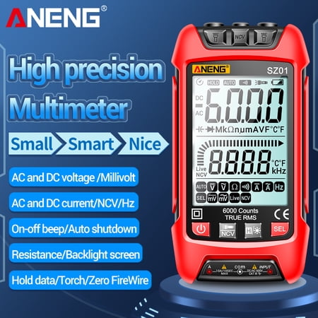 Rupoun SZ01 Smart Digital Multimeter 6000 Counts Auto Range NCV Universal Meter Voltmeter Ammeter with Backlight Flashlight Red