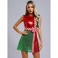 thumbnail image 5 of Haitryli Christmas Dance Costume for Women Shiny Sequins Sleeveless Leotard Dress Striped Dancewear Red XXL, 5 of 6