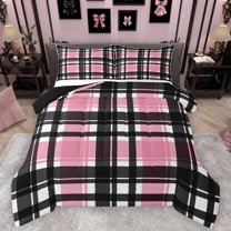 Homewish Check Geometric Bedding Comforter Set,Modern Geometric Pattern Twin Comforter Sets,Pink Black Bedding Set For Boys Teens,Ultra Soft Home Decor Reversible,2pcs