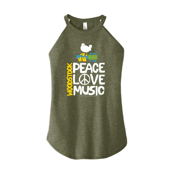 Woodstock - Peace, Love, Music - Juniors Cropped Racerback Tank Top