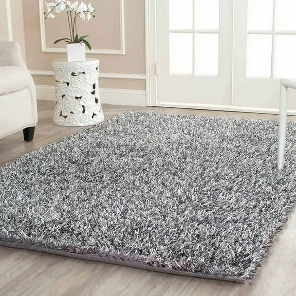 SAFAVIEH New Orleans Darius Solid Polyester Shag Area Rug, Platinum/Ivory, 3' x 5'