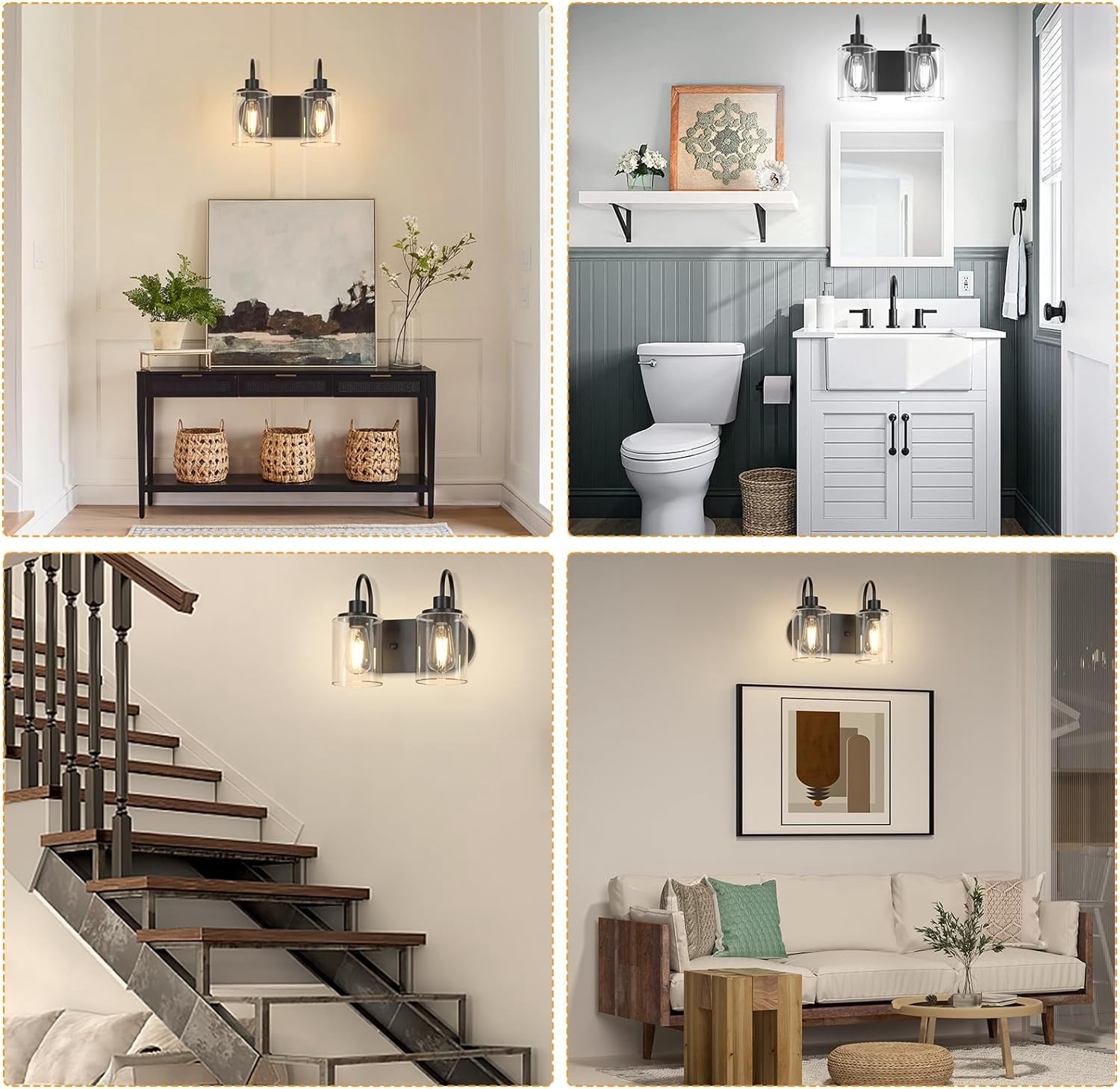 2 light Vanity Bathroom Light Fixture over Mirror with Clear Glass Shade Vintage Wall Sconce