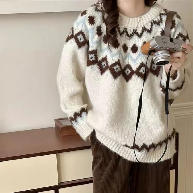 Women's Elegant Ribbed Knit Crew Neck Sweater Long Sleeve Loose Fit for Casual Daily Work