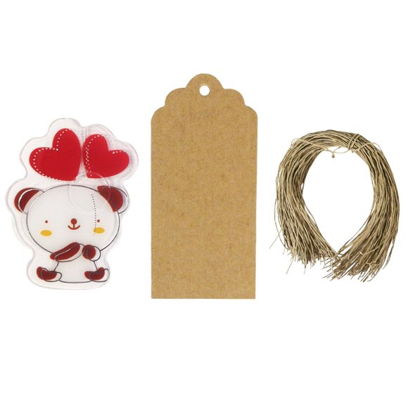 Wrapables Ensemble de 50 Pinces pour Sacs Ours avec 20 Étiquettes-Cadeaux Festonnées/étiquettes Suspendues Kraft et Cordons Découpables pour Produits de Boulangerie, Gâteaux Pops, Cadeaux de Fête, pour Sceller Goody et Sacs à Friandises, et Sacs Cello