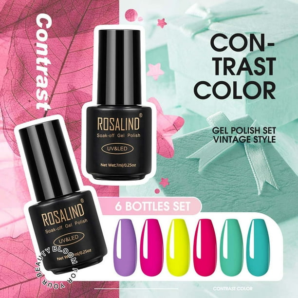 Fiudx Set de 6 Esmaltes En Uñas con Fototerapia y Pegamento Uv Extravagancia.