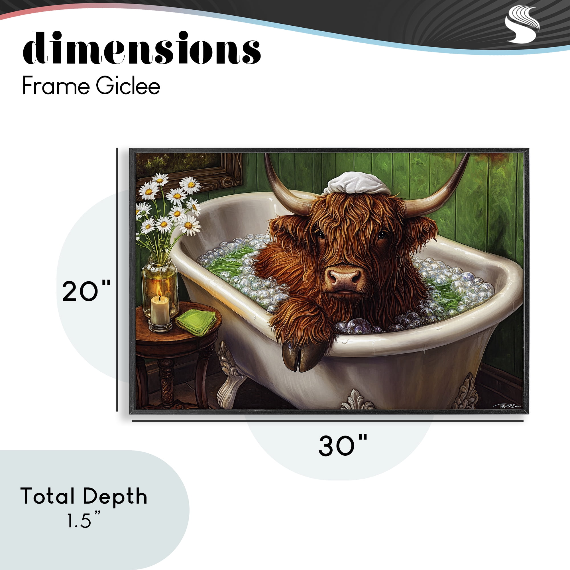 Highland in Candle Lit Bubble Bath Black Framed Giclee Art, design by Momart