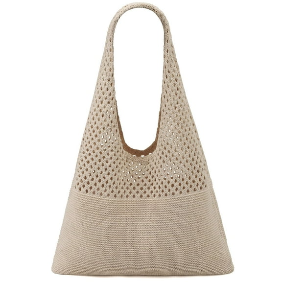 Crochet Tote Bag For Women,Mesh Beach Tote Bag Summer Vacation Boho Knit Bag for Women (Beige)