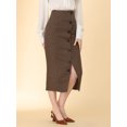 thumbnail image 3 of INSPIRE CHIC Elegante vestido de falda de pata de gallo con cintura elástica y botones decorativos para mujer marrón XS, 3 of 6