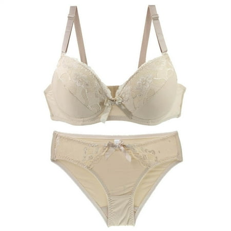 Clearance DondPO Womens Bra and Panty Sets Women s Underwire Lace Bras Pu Sh Up Bra and Sexy Bikini Pan Ties Sets Women s Underwear and Bras Lace Bra and Panty Set Beige 75C