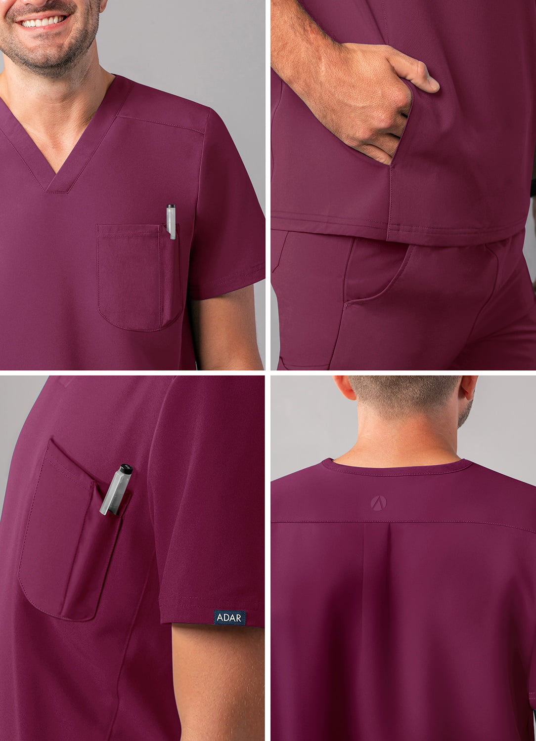 Adar Addition Scrubs for Men - Modern Multi Pocket V-Neck Scrub Top - A6010  - White - 2X