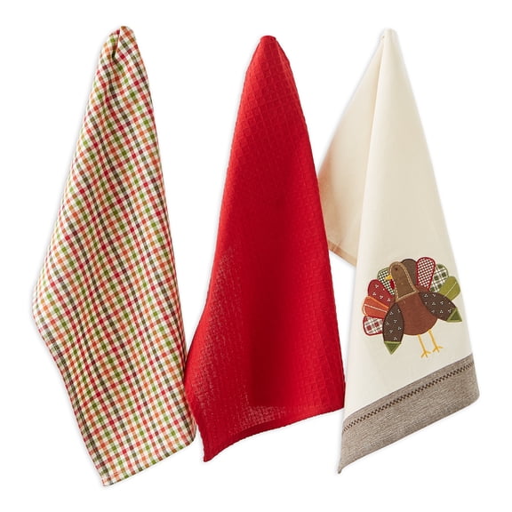DII Assorted Fall Turkey Embroidered Dishtowel (Set of 3)