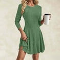 thumbnail image 5 of Zpanxa Womens Winter Dresses, Crew Neck Long Sleeve Ribbed Knit A Line Mini with Pleated Waist, 5 of 9