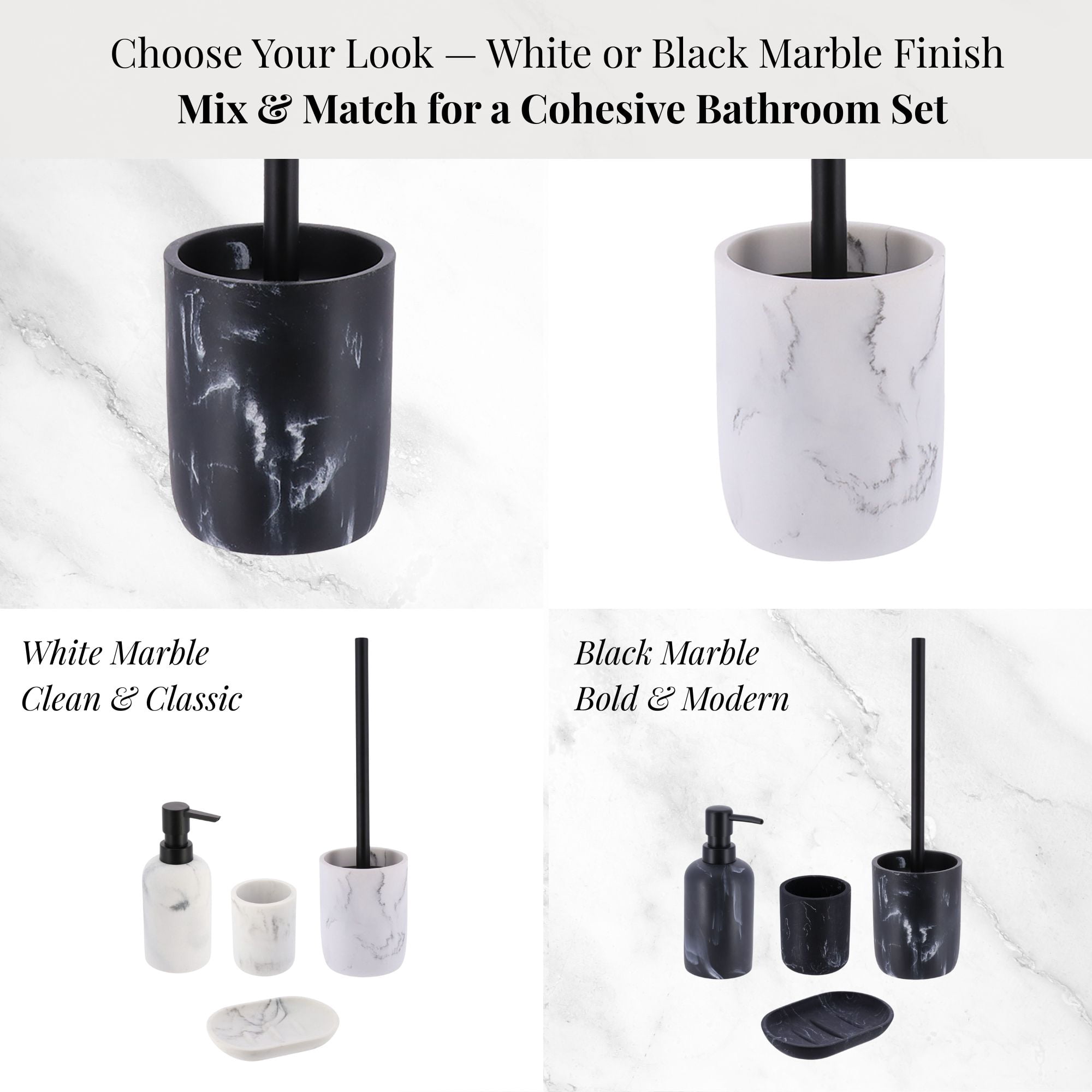 Black Marble Toilet Brush and Holder Set