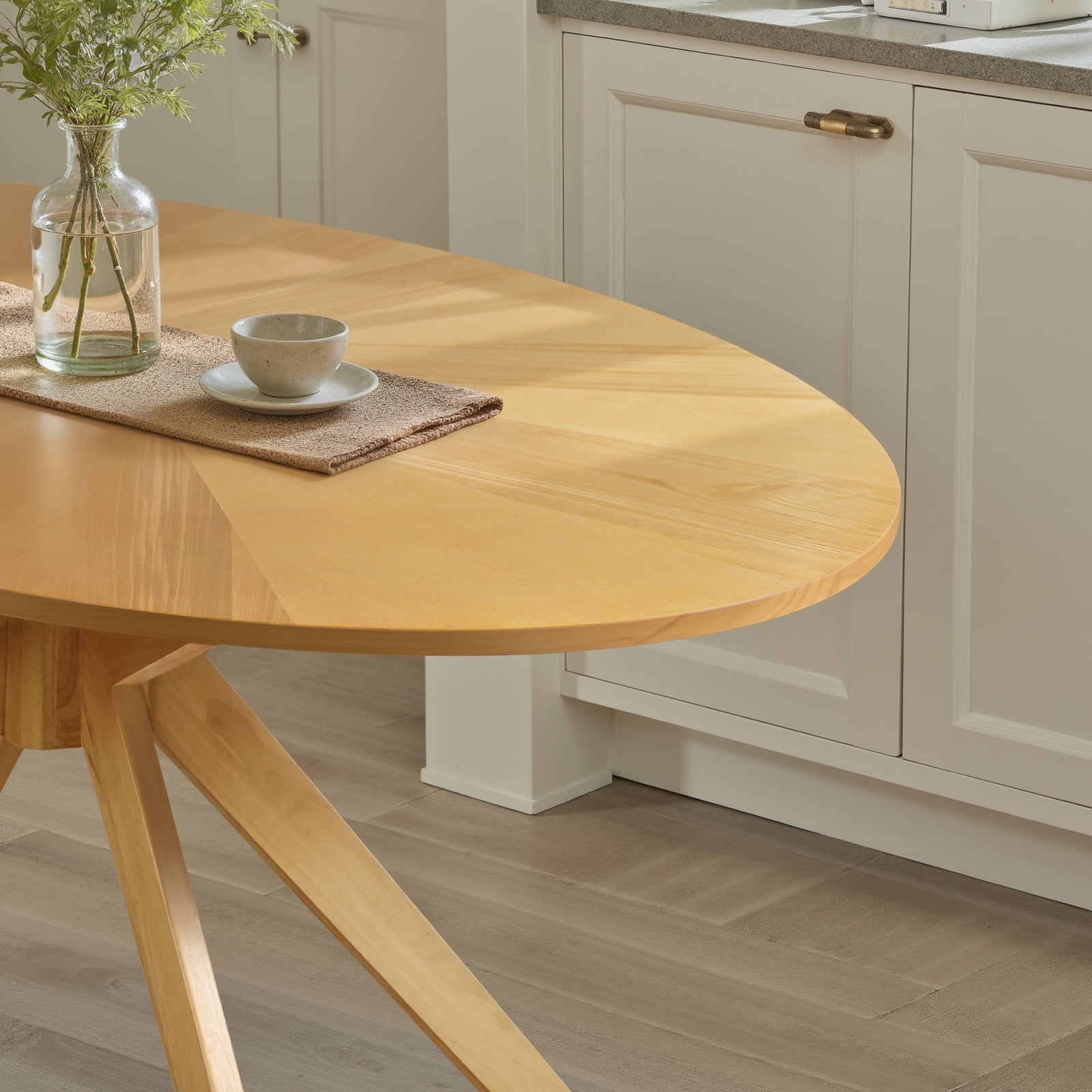 Kithkasa Dining Table for 4-6,43" Rustic Oval Wooden Mid Century Kitchen Table with Sturdy MDF,Modern Dininig Room Table for Home,Living Room, Office, Restaurant,Light Walnut