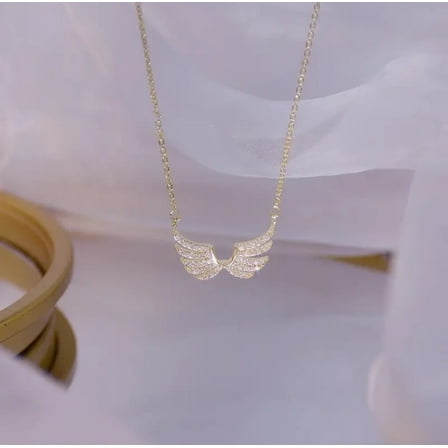 Gold Exquisite Angel Wings Necklace Charm Clavicle Zircon for Women