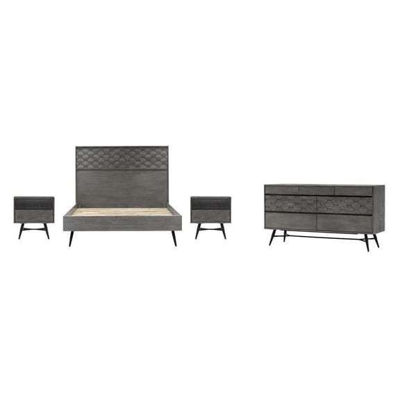Armen Living Makena 4-Piece Modern Wood Queen Bedroom Set in Natural
