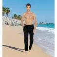 thumbnail image 3 of Pantalones ChicCharm de mezcla de lino y algodón holgados para hombre, color negro, talla M, 3 of 6