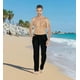 thumbnail image 3 of Pantalones ChicCharm de mezcla de lino y algodón holgados para hombre, color negro, talla M, 3 of 6