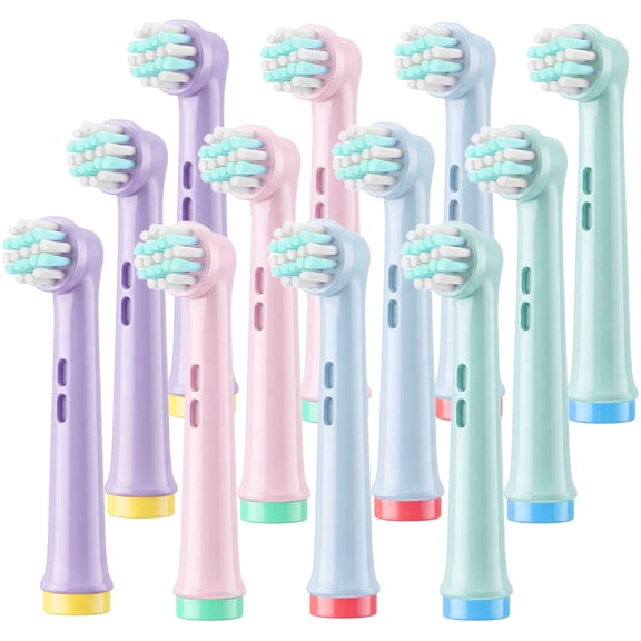 Replacement Toothbrush Heads for Kids, 12 Pcs Soft Flower-Shaped Bristles Toothbrush Heads Refill Compatible with Braun Oral-B