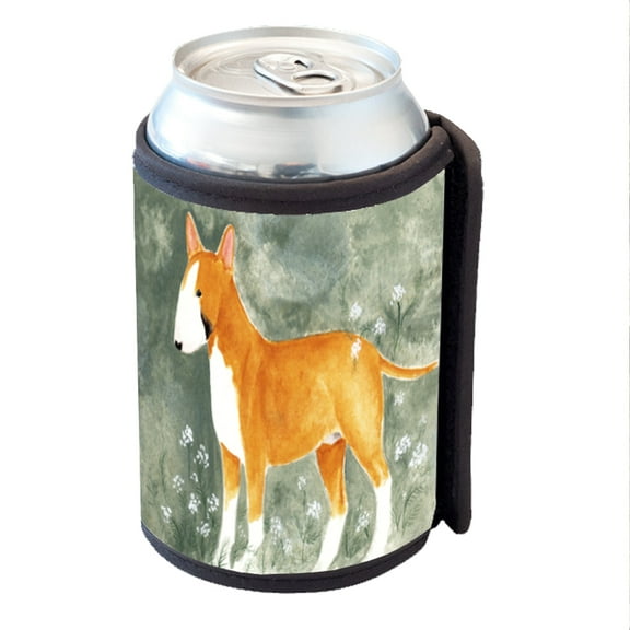 KuzmarK Insulated Drink Can Cooler Hugger - Colored Bull Terrier with Queen Anne's Lace Dog Art by Denise Every