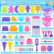 Dreamon Collapsible Beach Toys Set for Kids 3-10 – Sand Bucket with Molds & Mesh Bag, 2-pack Shovels, Ice Cream Sand Toys for Travel and Sandbox