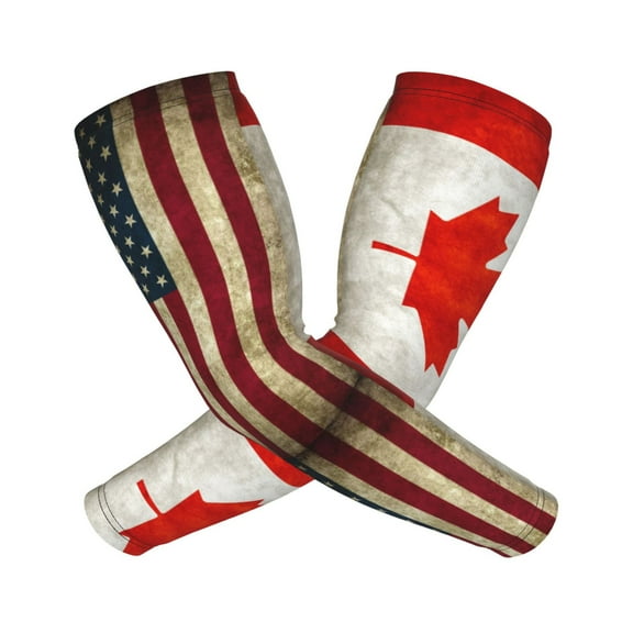 Cooling Compression Arm Sleeves America Canada Flag Sun Protection Sport Arm Sleeves For Men Women Baseball Basketball Running