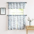 thumbnail image 6 of Blue Kitchen Tier Curtains 24" Short White Leaf Print Café Curtains for Small Windows 2 Panels, 6 of 6