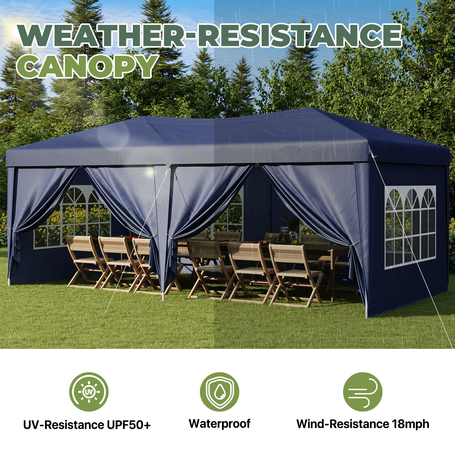 BaPiPro 10'x20' Pop up Canopy Tent, Folding Outdoor Party Wedding Event Tent with 6 Removable Sidewalls, 4 Windows, Portable Instant Shelter Canopy Gazebo, Blue
