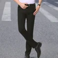 thumbnail image 3 of Pantalones de traje elásticos de negocios fluidos con cintura elástica para hombre, pantalones de verano ajustados y drapeados con cinturón para hombre, sastrería social elástica, 3 of 5
