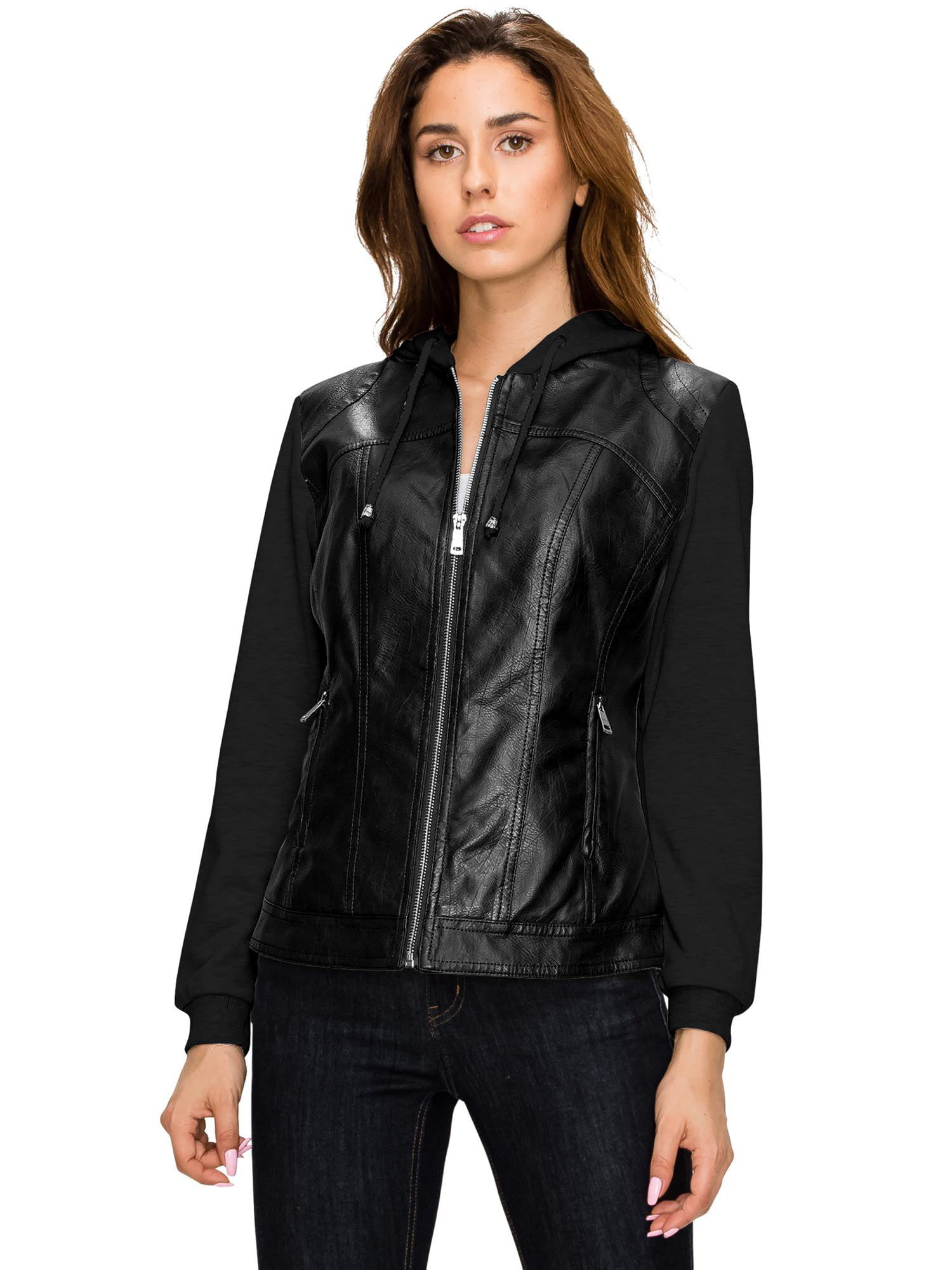 Made by Johnny MBJ WJC1347 Womens Faux Leather Zip Up