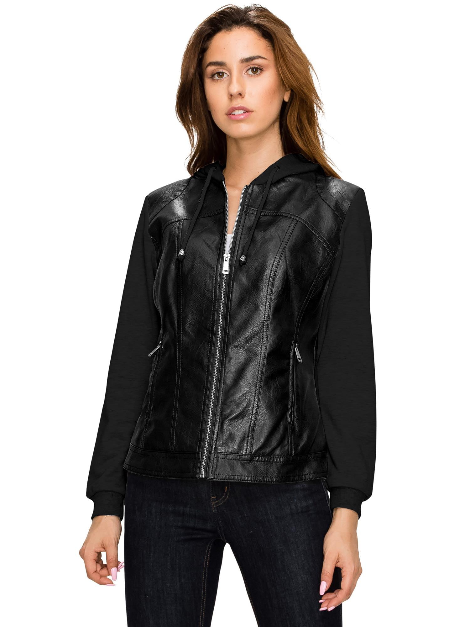 Made by Johnny - MBJ WJC1347 Womens Faux Leather Zip Up Moto Biker ...