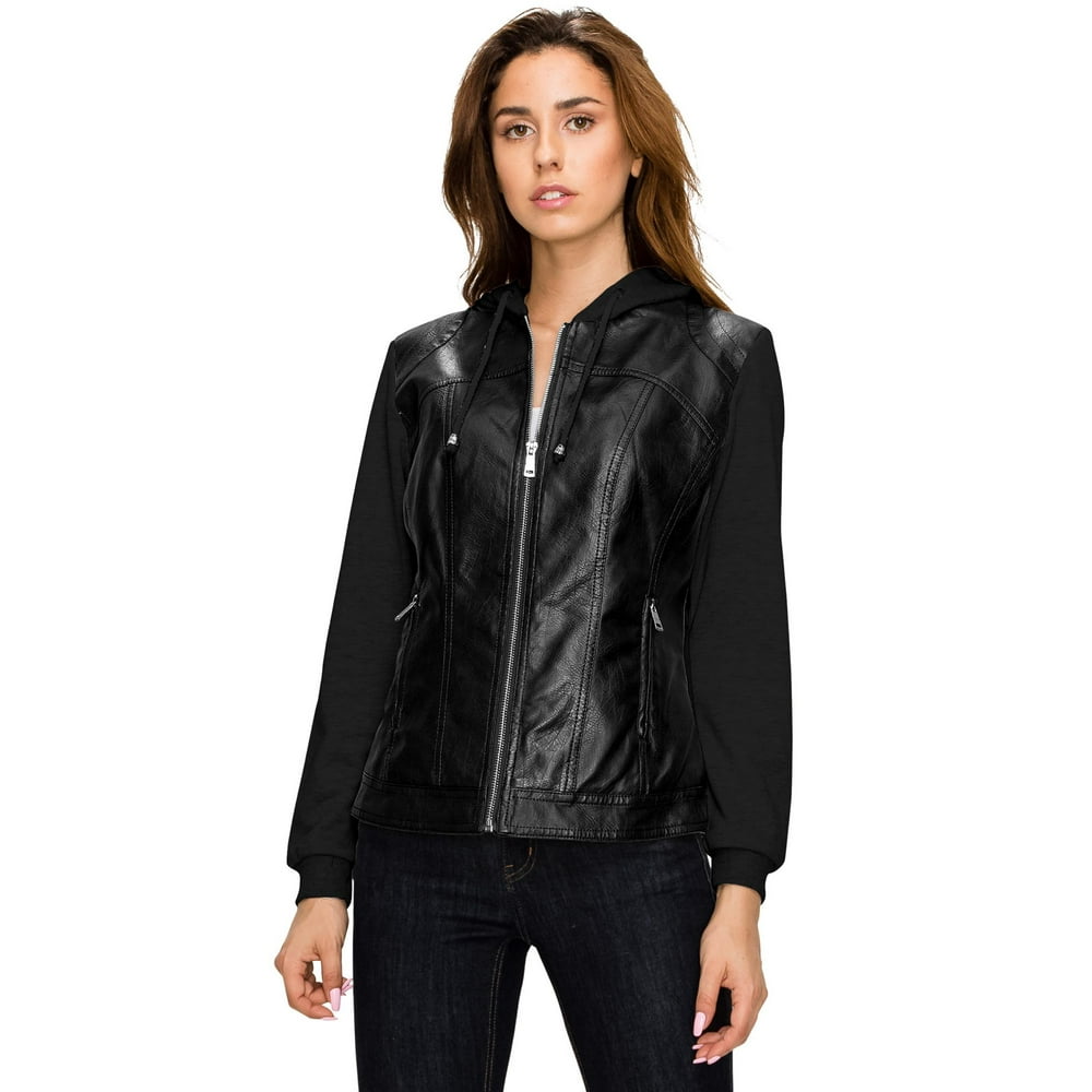 Made by Johnny - MBJ WJC1347 Womens Faux Leather Zip Up Moto Biker ...