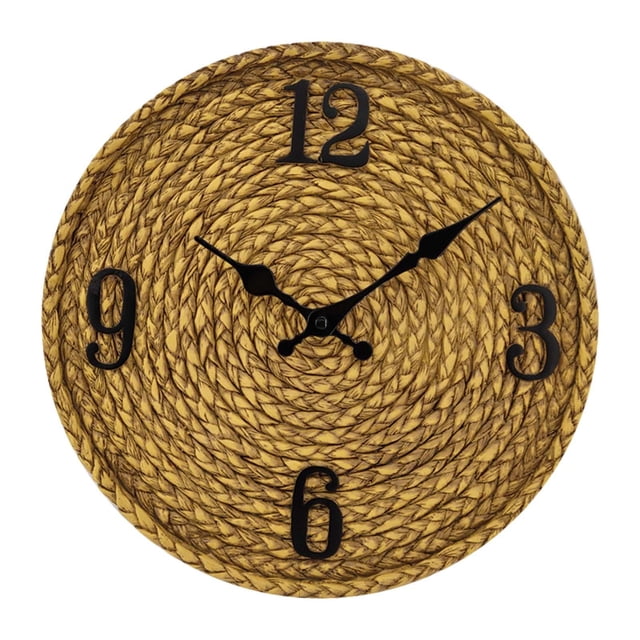 tamizeot Outdoor Clock Resin Waterproof Yard Imitation Patio Round Clock Rattan Clock