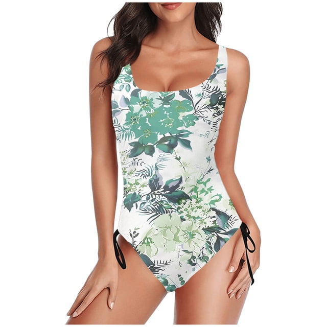 Hyknon One Piece Swimsuit Women Fashion Multicolor Pattern Print Bikini Back Cutout Sling Piece Swimsuit Summer Fashion High Waist Bathing Suit for Women