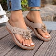 thumbnail image 4 of Rokment Flower Platform Wedge Dress Backless Sandals for Women Plantar Fasciitis with Arch Support Bohemian Beach Casual Leather Chunky Heel Orthotic Flip Flops Walking Slides Slippers Khaki Size 7, 4 of 6