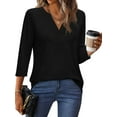 thumbnail image 4 of Ronuti 3/4 Length Sleeve Womens Tops V Neck Tunic Shirts Loose Curved Hem Blouses Dressy Casual M-3XL, 4 of 9