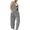 thumbnail image 5 of Njagoc3 Womens Spring/Summer Solid Color Casual Round Neck Button Sleeveless Waist Pocket Sports Jumpsuit Pants, 5 of 6