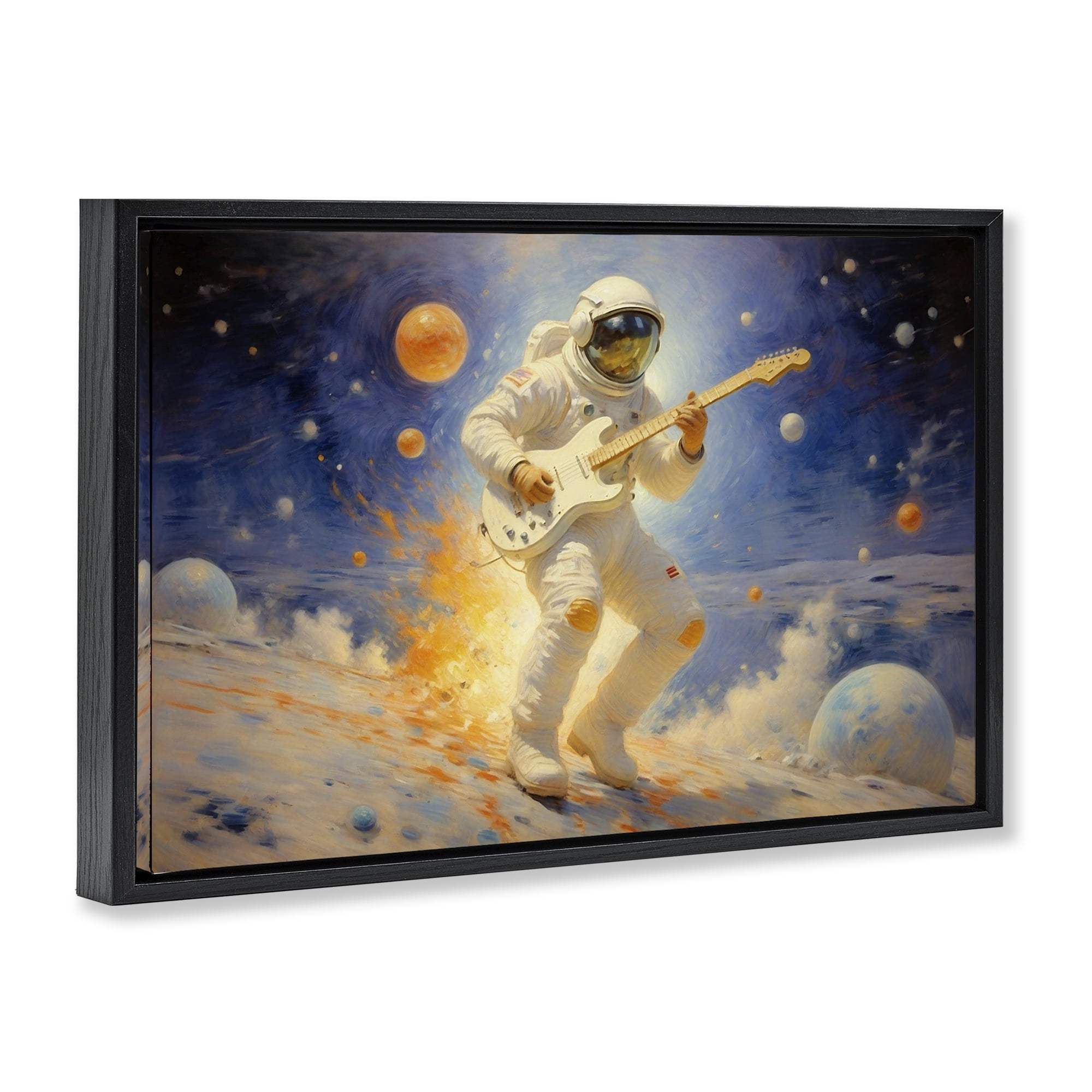 Space Astronaut Musician Black Framed Floater Canvas Wall Art, design by Angie Hawke