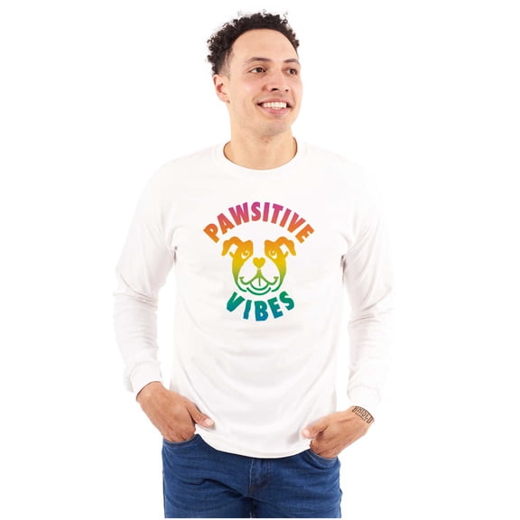 Pawsitive Vibes Happy Rainbow Dog Long Sleeve TShirt Men Women Brisco Brands S