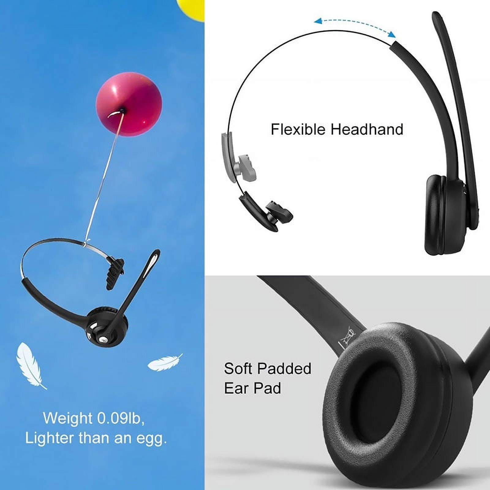 Bluetooth Headset with Microphone,Noise Canceling Wireless Over Ear Headphones, Bluetooth Headphones with Mic, Phone Headset Mute Button for Laptop, Skype, Call Centers, Office, Trucker