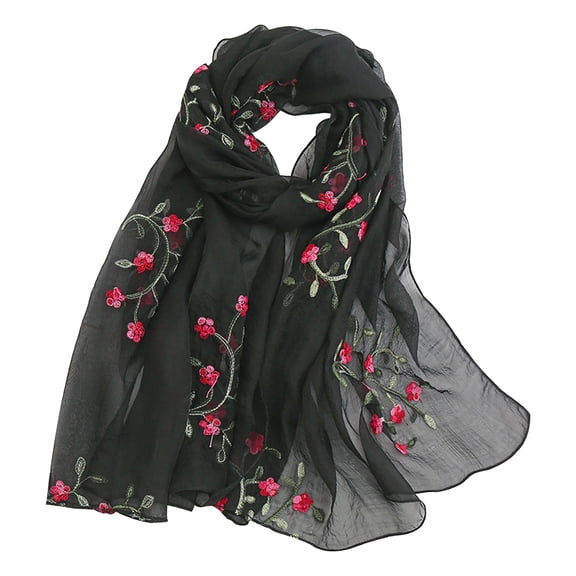 Silk Scarves for Women Lightweight Fashion Embroidery Chiffon Summer Fall Wrap Shawl Gift Packed Head Scarf