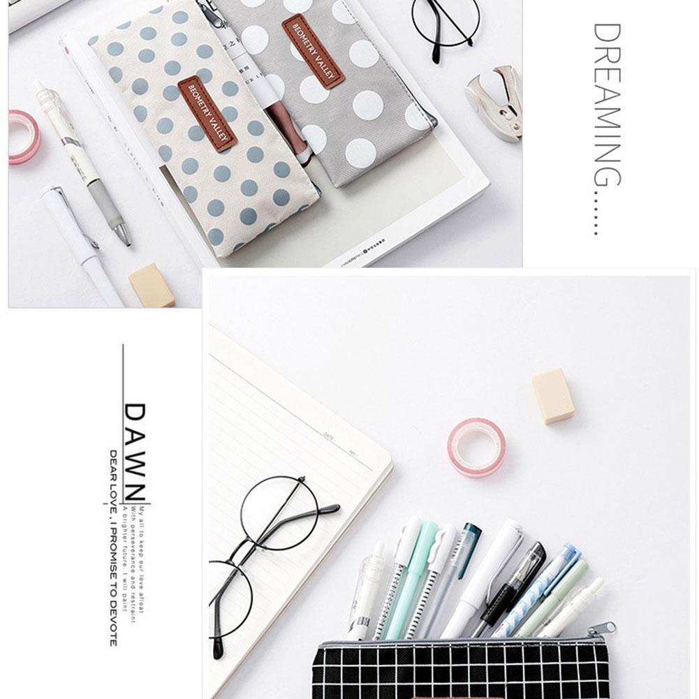Pencil Case Student Plaid Square Pencil Bag Large Capacity Canvas Pencil Case