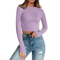thumbnail image 2 of Kaemgyyd Women Going out Crop Tops Fall Casual Slim Basic Solid Color Shirts Long Sleeve Crew Neck Tight Tunic Tee Streetwear, 2 of 7