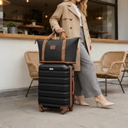 Gowill 6 Piece Luggage Sets,13/20/24/28 inch Hardside Lightweight ABS Suitcase With Expandable Duffle Bag (Black Tan)