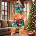 thumbnail image 2 of asdoklhq Plus Size Pajamas for Women Set Women's Fashionable and Casual Loose Christmas Printed Round Neck Short Sleeved Button Top Cropped Pants Pajamas Sleepwear Set Multicolor 3X, 2 of 6