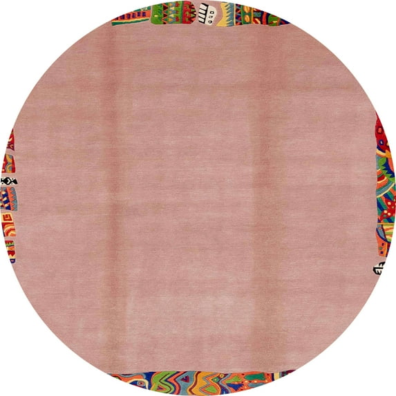 Ahgly Company Machine Washable Indoor Round Abstract Light Salmon Rose Pink Area Rugs, 4' Round