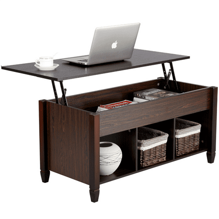 Large Open Coffee Table - Modern Wood Lift Top Coffee Table with Hidden Compartment and Lower Shelf