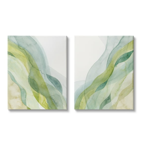 Stupell Industries Abstract Green Waves Abstract Painting Gallery Wrapped Canvas Print Wall Art, 16 x 20, Set of 2